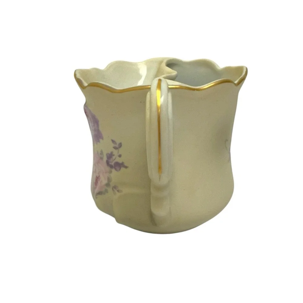 Vintage Victorian Shaving Mug Cup Nippon Hand Painted Floral Porcelain Gold Rim